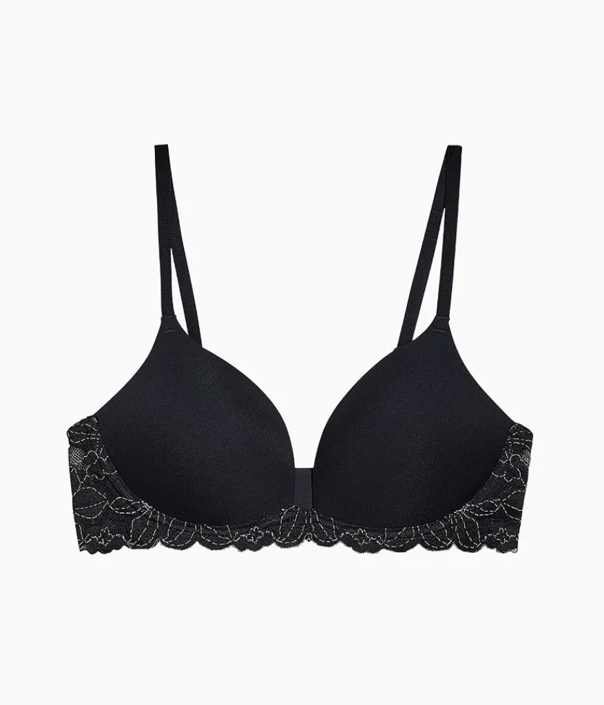 Wacoal T-Shirt|Lace * Feeling Famous Wire Free Push Up Bra Night/Angel Wing