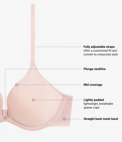 Wacoal Seamless|Underwire * Full Transparency Plunge T-shirt Bra Rose Smoke