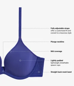 Wacoal Racerback/Convertible|Seamless * Full Transparency Plunge T-shirt Bra Spectrum Blue