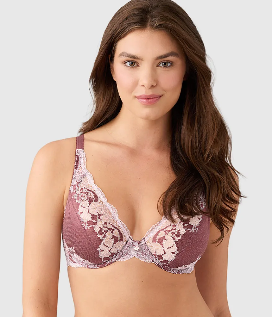 Wacoal Unlined|Lace * Modern Affair Plunge Underwire Bra Rose Brown/Cradle Pink