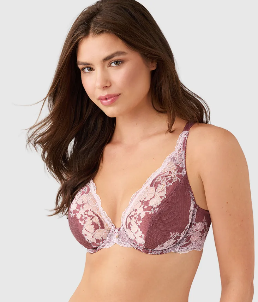 Wacoal Unlined|Lace * Modern Affair Plunge Underwire Bra Rose Brown/Cradle Pink