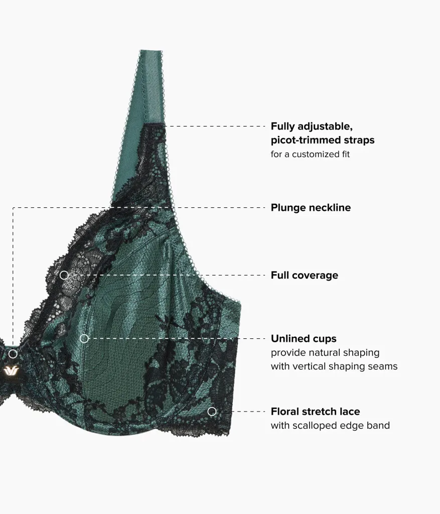 Wacoal Unlined|Lace * Modern Affair Plunge Underwire Bra Silver Pine/Black