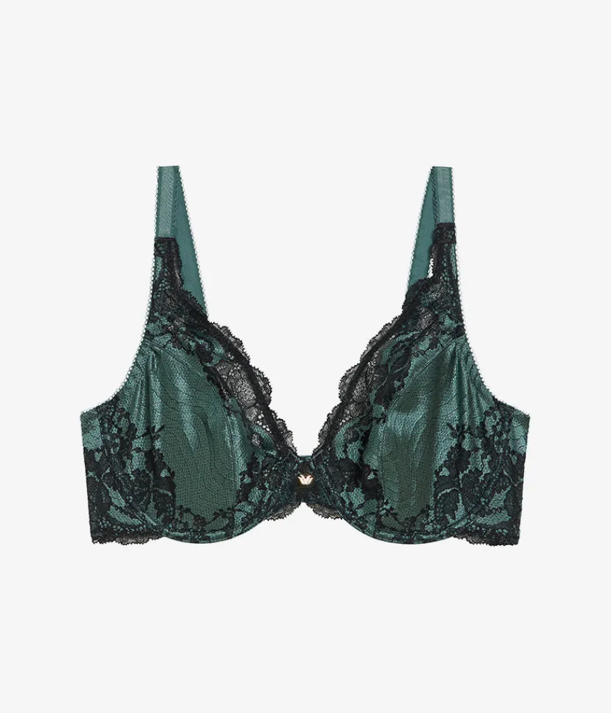 Wacoal Unlined|Lace * Modern Affair Plunge Underwire Bra Silver Pine/Black