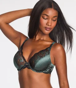 Wacoal Unlined|Lace * Modern Affair Plunge Underwire Bra Silver Pine/Black