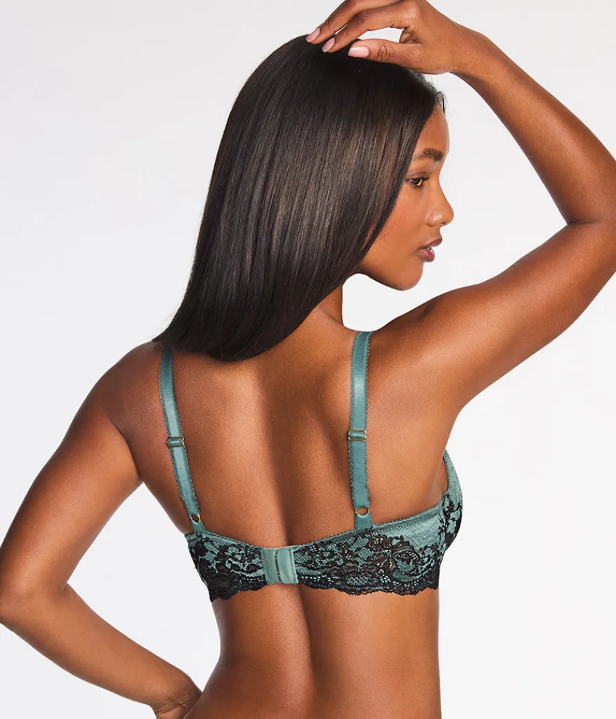 Wacoal Unlined|Lace * Modern Affair Plunge Underwire Bra Silver Pine/Black