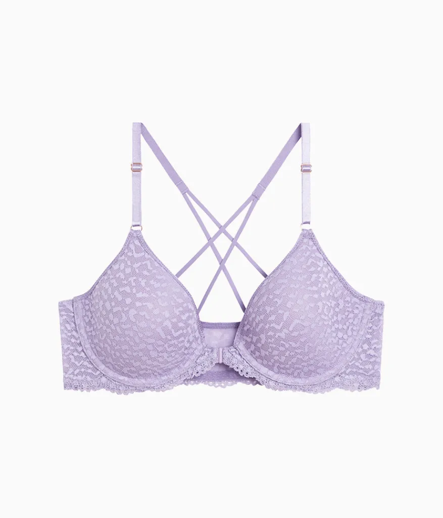 Wacoal Underwire|Lace * Untamed Front Close T-Shirt Bra Lavender Gray