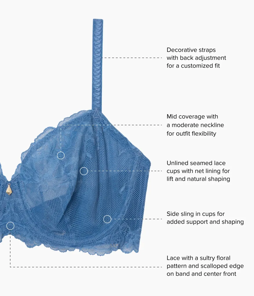 Wacoal Unlined|Lace * Vivid Attraction Underwire Bra Blue Horizon